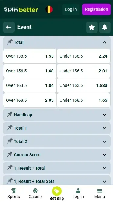Spinbetter Belgium Volleyball Totals and Handicap