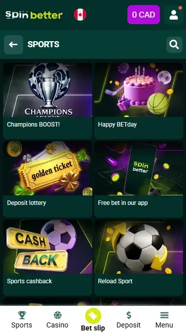 Spinbetter Sport Bonuses in Canada