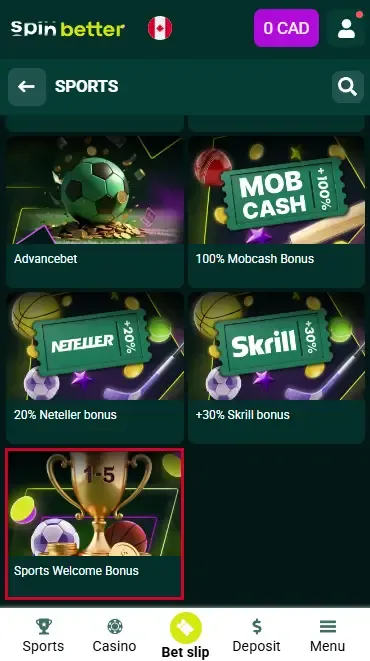 Spinbetter CA: Sport Betting Welcome Bonus