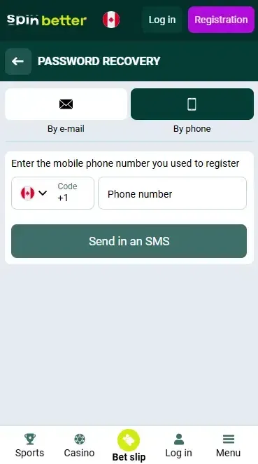 Password Recovery by Phone Number at Spinbetter CA