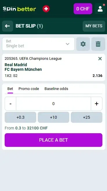 Start betting with Spinbetter Switzerland