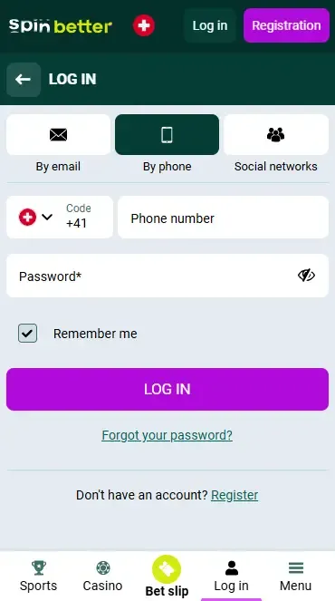 Spinbetter Switzerland Login via Phone Number