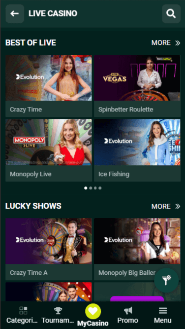 Spinbetter Live Casino