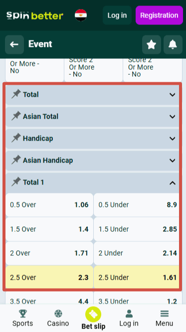 Spinbetter Totals and Handicaps