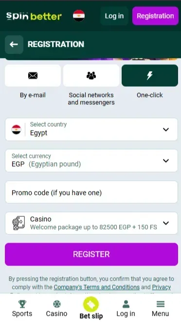 Spinbetter Registration