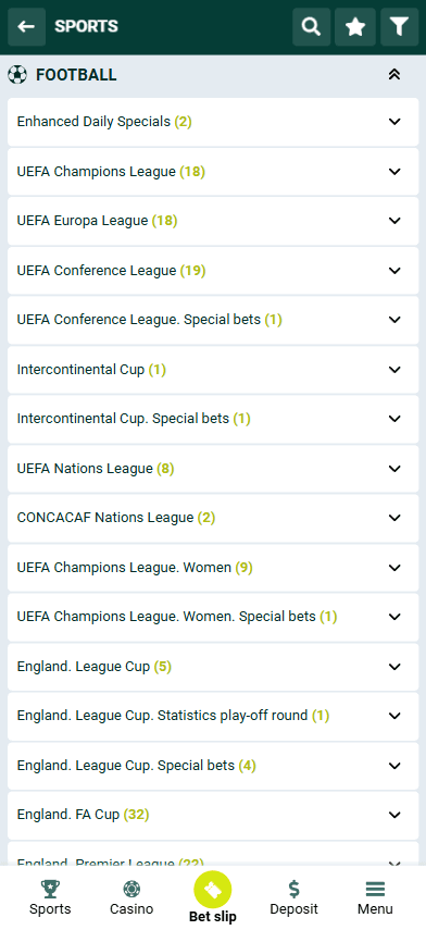 Football leagues on Spinbetter EG