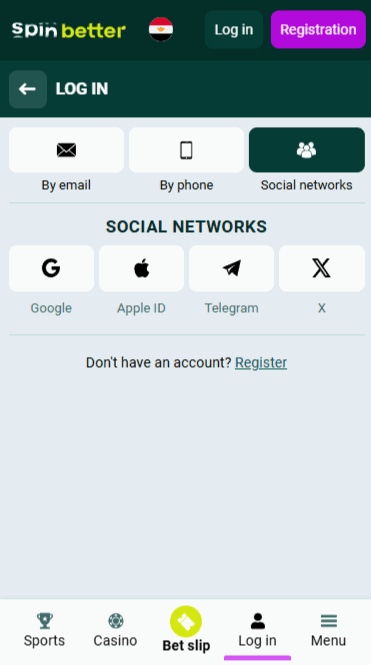 Spinbetter Log in by Social Nets