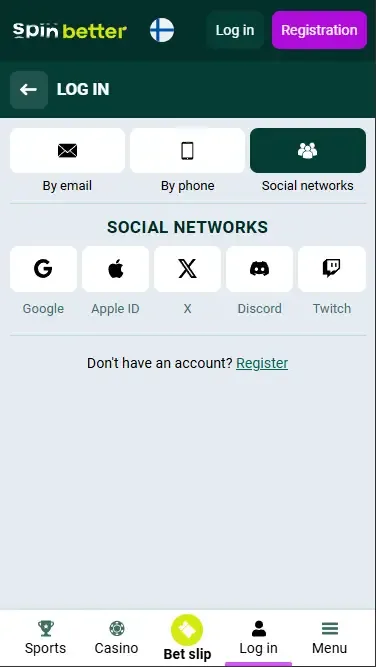 Spinbetter Finland Login via Social Nets