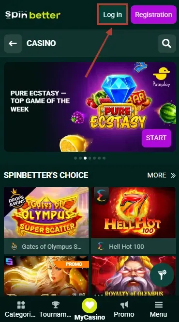 Spinbetter United Kingdom Login Button