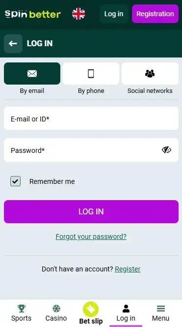Spinbetter Login via Email in the UK