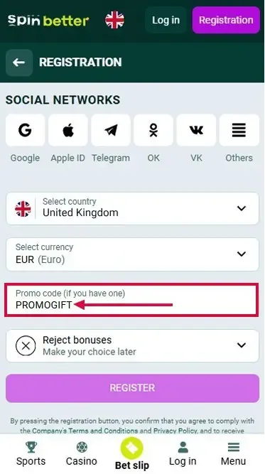 Spinbetter UK Promo Code
