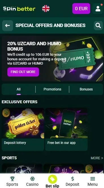 Spinbetter UK Deposit Bonuses