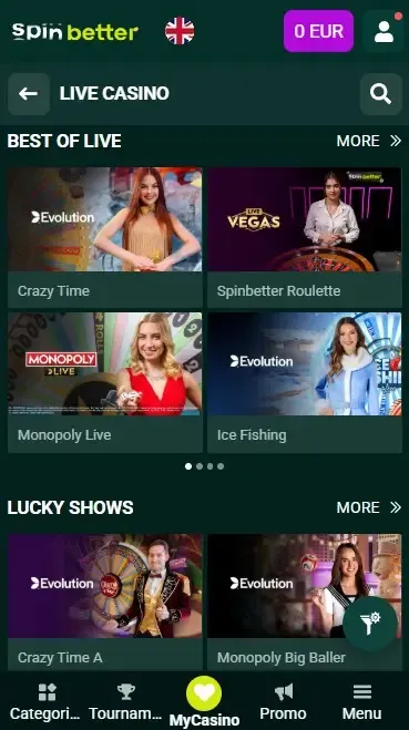 Spinbetter United Kingdom: Live Casino