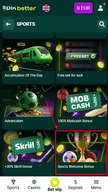 Spinbetter UK: Sport Welcome Bonus