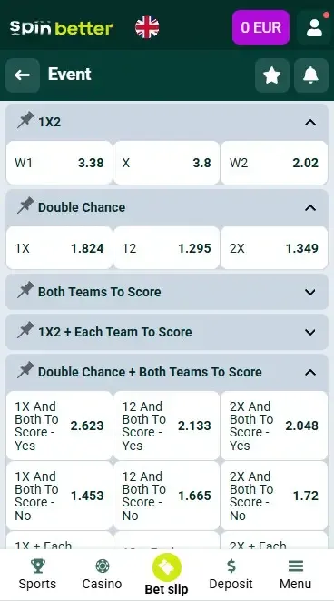 Spinbetter Betting Markets