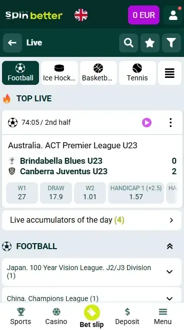 Spinbetter Live Betting