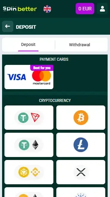Spinbetter UK: Deposit Options