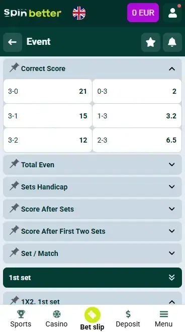 Spinbetter United Kingdom Correct Score (Volleyball)