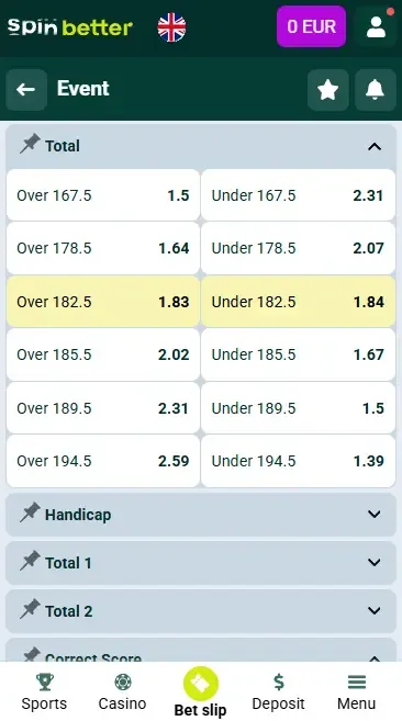 Spinbetter United Kingdom Volleyball Totals and Handicap