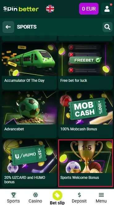 Spinbetter GB Sport Betting Welcome Bonus