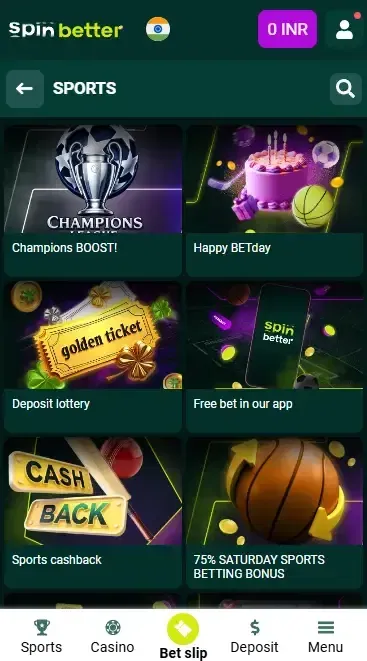 Spinbetter Sport Bonuses in India