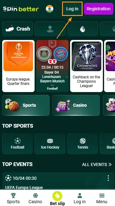 Spinbetter India Login Button