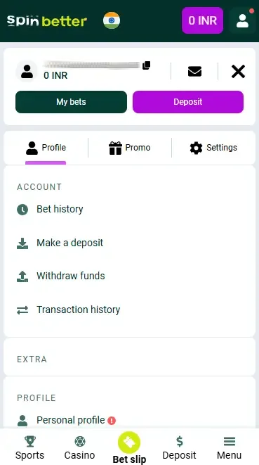 Spinbetter IN Account