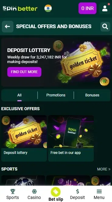 Spinbetter India Deposit Bonuses