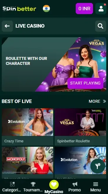 Spinbetter India: Live Casino