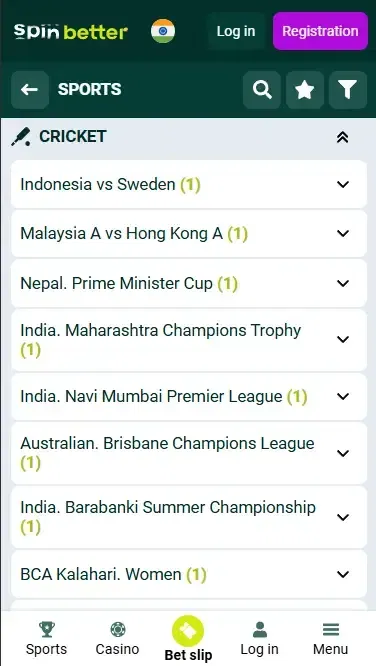 Spinbetter India Cricket Matches and Events