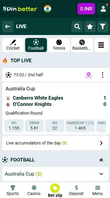Spinbetter Live Betting