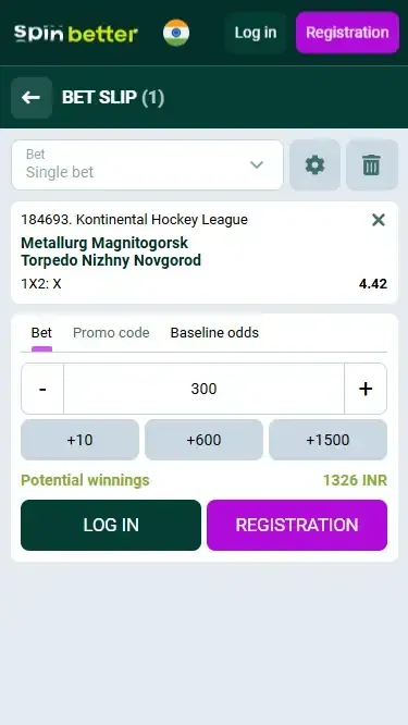 Spinbetter India Hockey Bet Slip