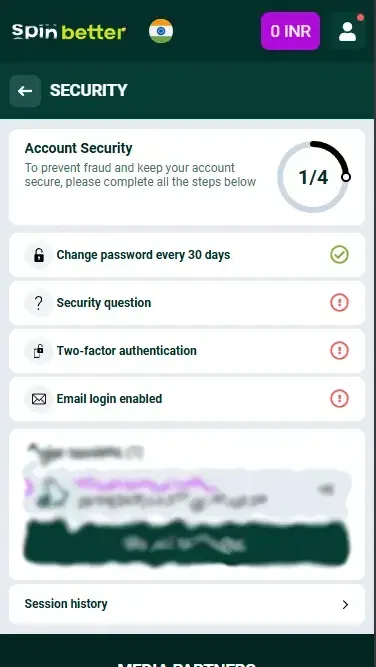Spinbetter India: Account Protection