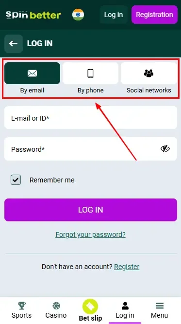 Spinbetter IN: Ways to Log In