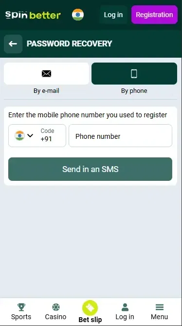 Password Recovery by Phone Number at Spinbetter India