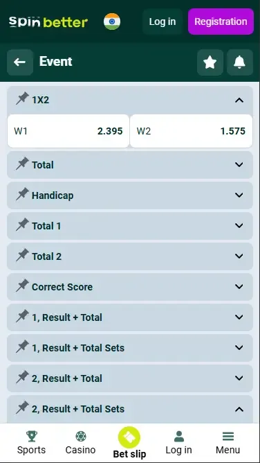 Spinbetter India Betting Markets