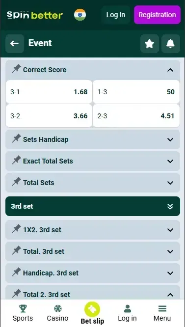 Spinbetter India Correct Score (Volleyball)