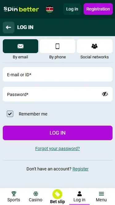Spinbetter Login via Email in Kenya