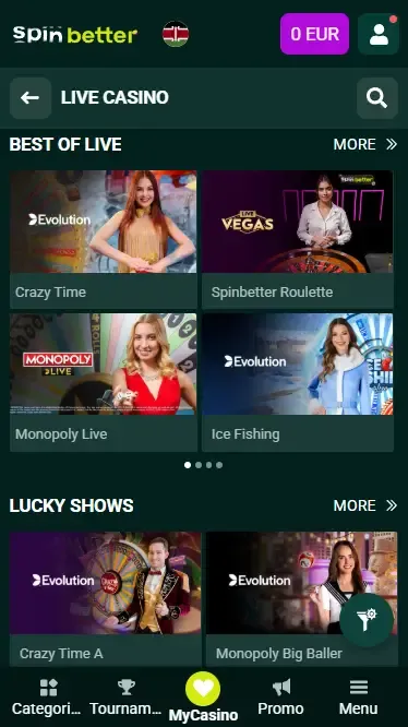 Spinbetter Kenya: Live Casino