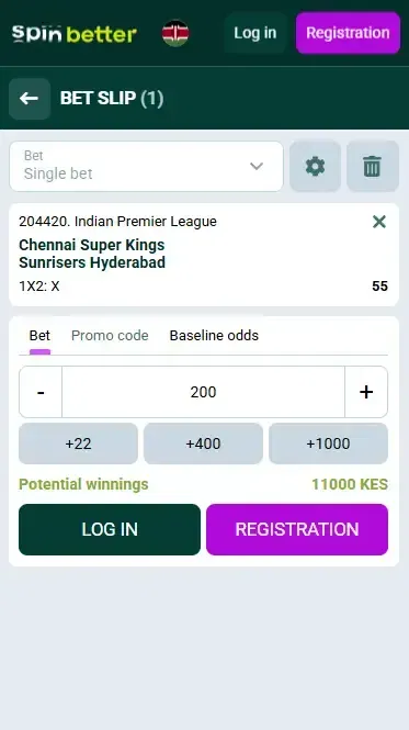 Spinbetter Kenya: Cricket Bet Slip