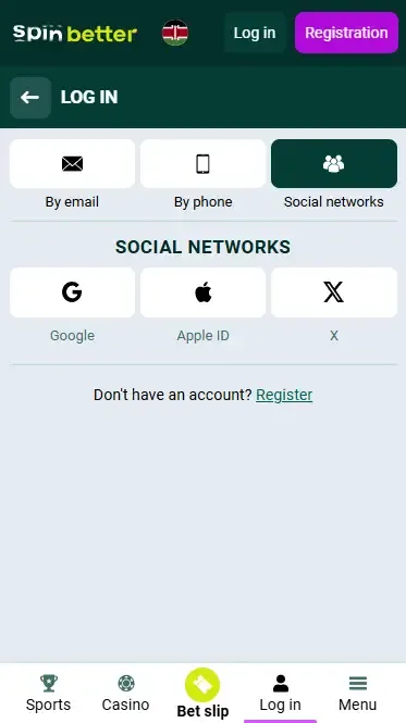Spinbetter Kenya: Login via Social Nets