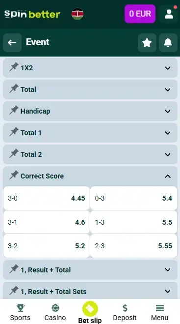Spinbetter Kenya Correct Score (Volleyball)