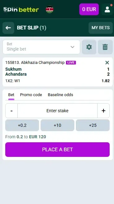Spinbetter Kenya Volleyball Bet Slip
