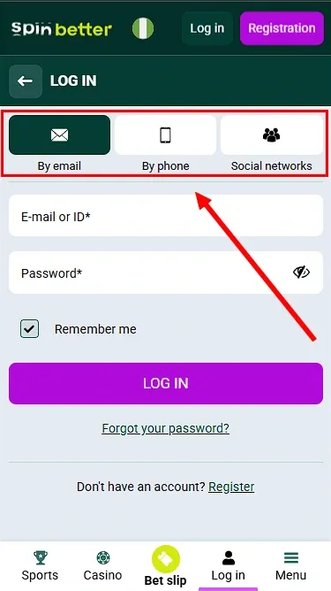 Spinbetter NG: Ways to Log In