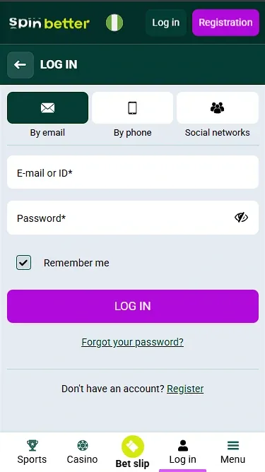 Spinbetter Login via Email in Nigeria