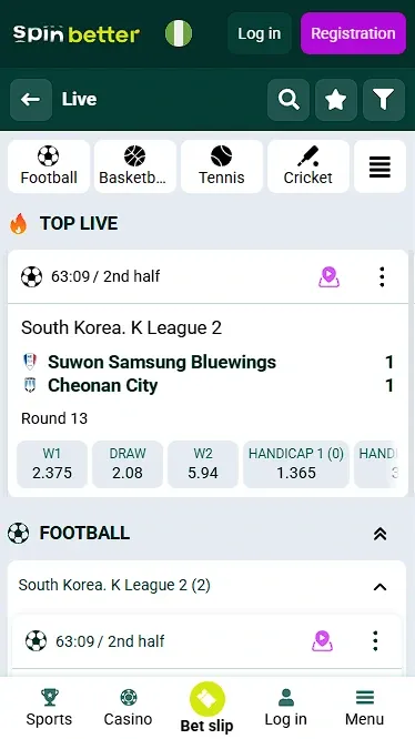 Spinbetter Live Betting