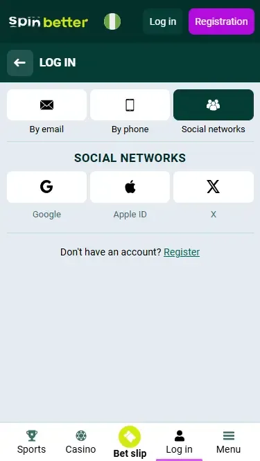 Spinbetter Nigeria Login via Social Nets