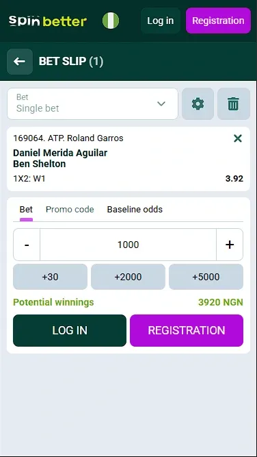 Spinbetter Nigeria Bet Slip