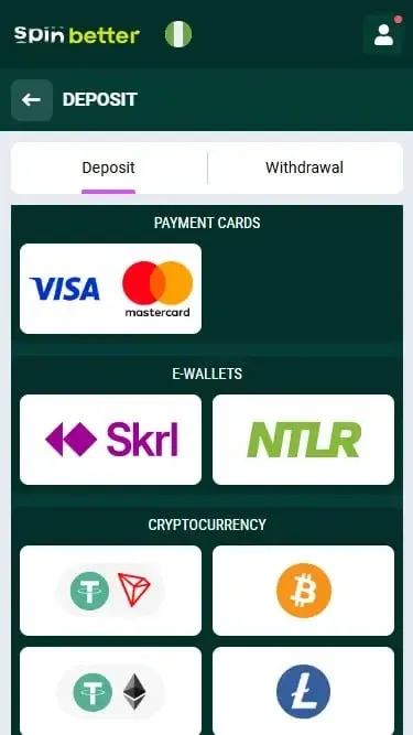 Spinbetter Deposit Options in Nigeria