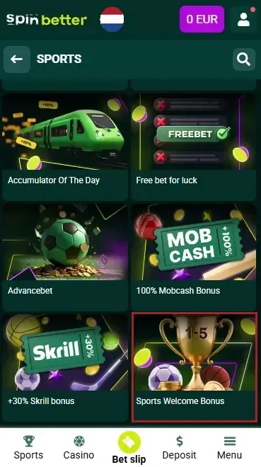 Spinbetter NL: Sport Betting Welcome Bonus